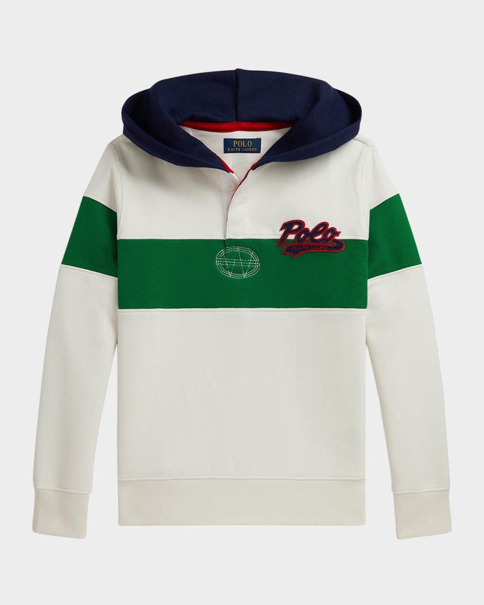 Boy's Logo Fleece Rugby Hoodie, Size S-X